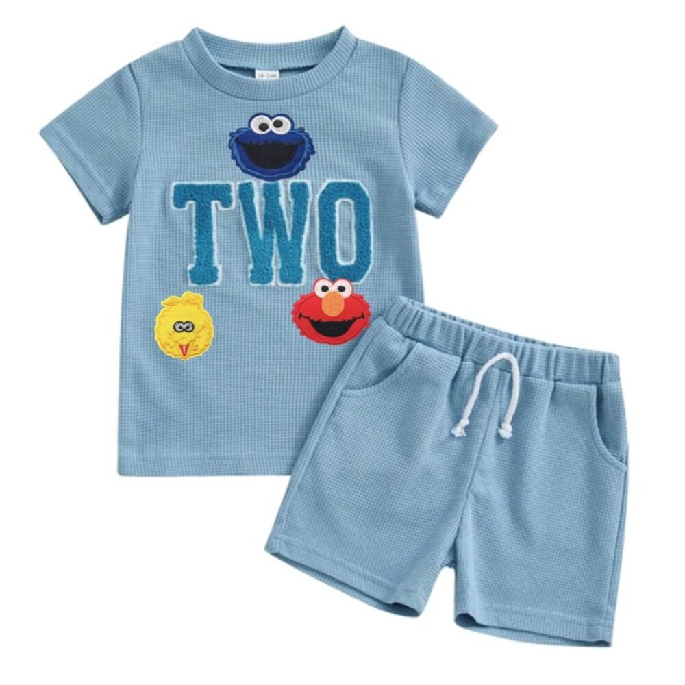 Blue Kids Matching Set with Sesame Street Characters